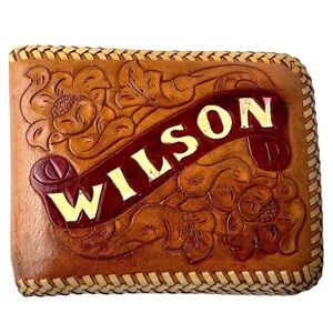 Vintage Hand Tooled Leather Bi Fold Wallet